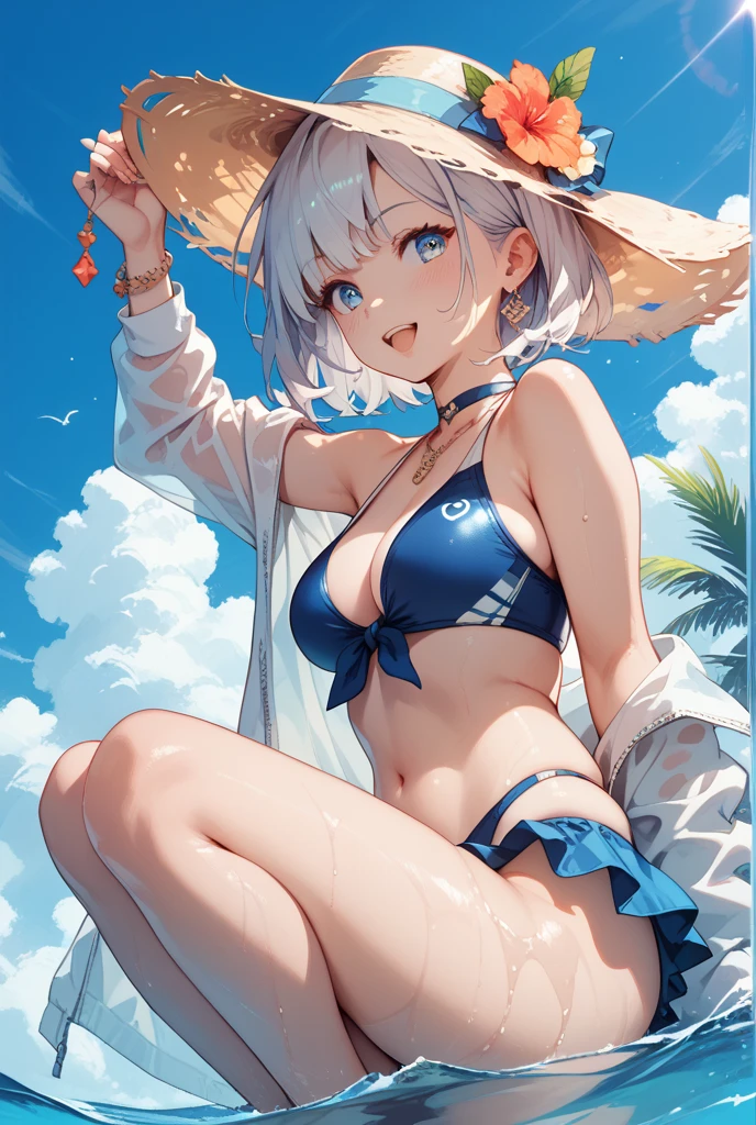 White-haired girl drawn in high resolution Japanese anime style、Woman taking a photo in a bikini, Bikini Model, , A young and cute gravure idol, Posing together in a bra, Russian and Japanese mix, sakimichan, Asian woman, Wear a swimsuit, that'that'that'that'that'that'that'that'that'that'that'that'that'that'that'that'It's hot with the shining sun, Japanese Model, Cute Core, sakimichan hdri, Young Gravure Idol, Chubby