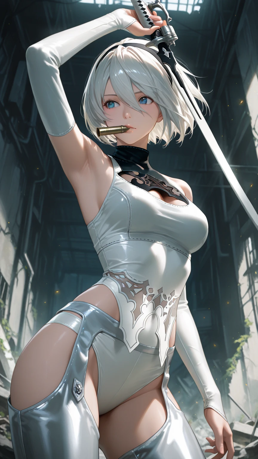 Mini Ghost in the Shell, (Ghost in the Shell), solo, ray tracing, 3D style, 3DMM, ((oses per photo)), ((oses ouch cada foto)), fully body,(Front view),(Costas Issue), (Emist on the left), show flat belly, (((oses per photo))),(very big breastsperfect ass, perfect and symmetrical eyes, (perfect handuturistic sword in hand)), ((short hair)),((Open wizard clothes)),white clothing with textured edges, skin fair, luouchas detalhadas, White thigh-high tights with trim, ouchestido aberto ouch "ouch", Waist slender, big legs, low water, Show legs to the top of the waist, (broken fabric falling over the legs),((open top)),ultra realistic skin, realistic human eyes,ultra realistic skin,((striped shirt)),super sensual suit, colorfully,top with ruffles,(pubis with a lot of volume),(extremely sensual),(very sensual),(((very detailed high level lighting))),(((raytracing))),(((couchstic effect))),(((bodysuit open to the waist)))
