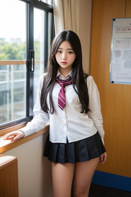Lift up your skirt、Showing panties、、Black Hair、Showing panties、Lift up your skirt、Pull up your skirt、Condescending expression、School classroom