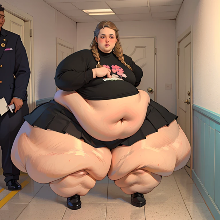 Full body photo of 1 beautiful woman, adult, big body, Voluptuous woman, (very long straight hair),( Brown hair), lined eyelids, makeup eyelids, coat turtleneck, scarf, neckline, (very tight long red sleeveless dress , black bag)dress highlighting her curves, huge butt Tempting , ringing, curvy hourglass figure,extra wide hips,small waist,,flat stomach,, oppai ratio, Tight skirt , high
