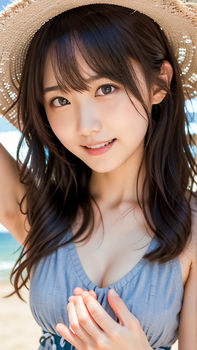 Japanese 20-year-old woman, bikini, smile, in front of a white wall, cute face, high resolution