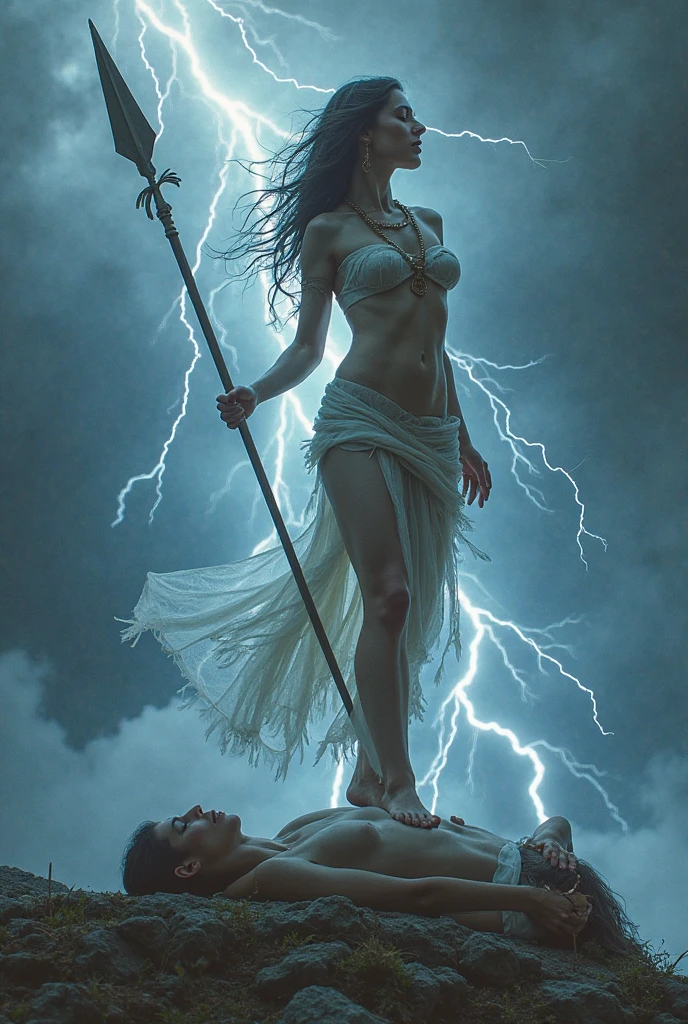 clearing! Let's try to interpret the poem visually:

1. **Opening scene**: one caracter (representing the poet) on your knees on a slave ship, looking at the sky with an expression of anguish and hands raised in supplication.

2. **natural elements**: A rough sea with high, turbulent waves, symbolizing the tumult and tumult of life.

3. **Stars and storms**: Bright stars and dark storm clouds, representing the cosmos in all its vastness and the power of nature.

4. **Divine action**: Rays of divine light descending from the sky towards the sea and the natural elements, as if they were heavenly interventions to cleanse and restore order.

5. **Symbols of justice and freedom**: Perhaps symbolic figures of free people or broken chains, suggesting the search for justice and freedom, central themes in Castro Alves' work.

These elements can be designed in a way that conveys the emotional intensity of the poem, capturing both anguish and hope for change and redemption.