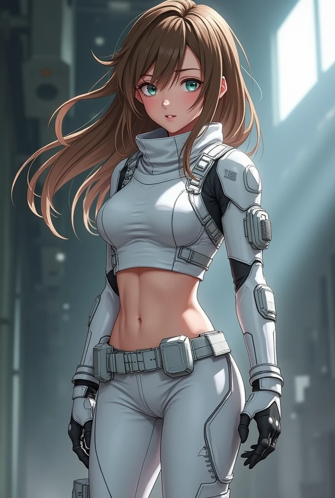 Animated Superwoman High quality gun-equipped female protagonist、Boldly placed in front of a devastatingly destroyed spaceship、It's reminiscent of the official character art。On a desolate background、Dust from a once thriving galaxy々The remains of the、It reminds me of the setting of a fallen empire.。The surrounding atmosphere A woman stands out in the foreground.、Her images are ultra-detailed, high-resolution masterpieces.。Slim figure