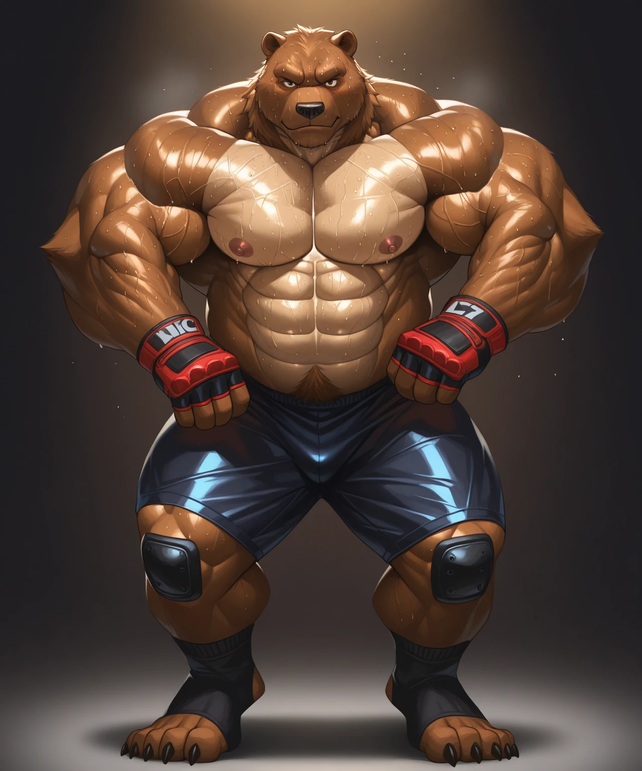 a close-up of a man with horned head and blue shorts, muscular, muscular and scary humanoid lion, muscular man with bull head, muscular character, Minotaur, big biceps, muscular character, Protruding muscles, huge muscles, strong and imposing, big muscle, extreme muscles, muscular, big muscle, big muscles