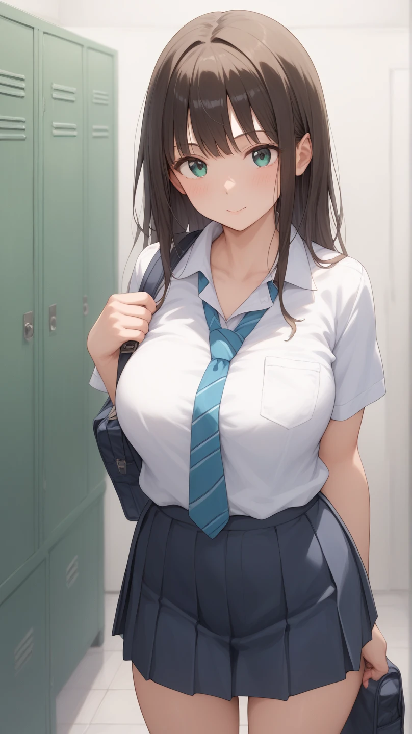 (((NSFW))), ((best quality)), ((masterpiece)), ((detailed)), (((perfect face))), (((slender 18yo teenage girl))), ((((medium breasts)))), ((((topless)))), ((((dark blue pleated skirt)))), ((dark brown hair)), ((short ponytail)), (((blue eyes))), ((shy:1.3)), ((blushing:1.5)), (((bare chest))), ((bare stomach)), ((bare shoulders)), (((bare arms))), ((((classroom, chair, desk, windows)))), (((sitting))), (((shy arms))), (((girl looking away))), (((open front door))), ((((detailed background))))