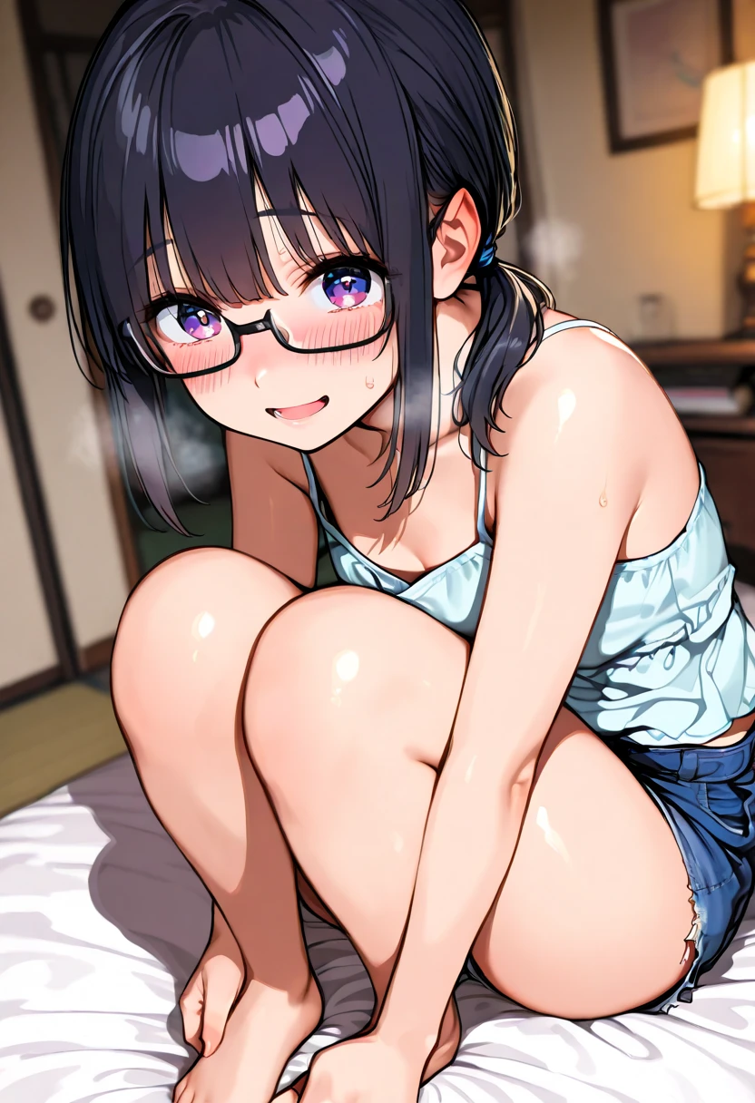 (glasses:1.15),(masterpiece,best quality, high resolution,8k, ultra-detailed:1.3), (detailed face,detailed eyes:1.4),(detailed face in 8K, perfectly sculpted face, beautifully detailed eyes:1.2), (perfectly sculpted body:1.4),(blush:1.3),(abs,muscle:1.4),(sweat,fog,steam:1.4),(nude:1.4),(small bust:1.3),(big nipple:1.3),(pubic hair:1.3),(pussy:1.2),(creampie:1.2),(small breast:1.6),(sitting position:1.4),(spread legs:1.4),(NSFW:1.2),(pussy juice,love juice:1.4),(many sweat:1.4),(boyish:1.3),thick eyebrow,(blue long hair:1.4),(penis:1.3),(having sex:1.2),(1boy:1.4)