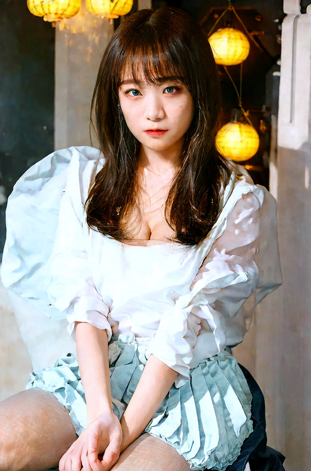 High resolution、masterpiece、1 Japan Beautiful Girl、18-year-old high school student、DQ Minnea, Purple Hair、Circlet, Earrings, choker, bracelet, Small breasts、Beautiful cherry-colored areola、Erect nipples、Narrow waist、Shaved、Orange Dress、The dress is designed with no underwear underneath、No underwear、Lifting her dress to expose her private parts、Being in a fierce storm、Gust of wind、Her dress is open wide, exposing her breasts.、Shoots curved blades of light from his hands、Light green magic circle、A big tornado、Countless curved blades of light、The curved blade cuts through the air