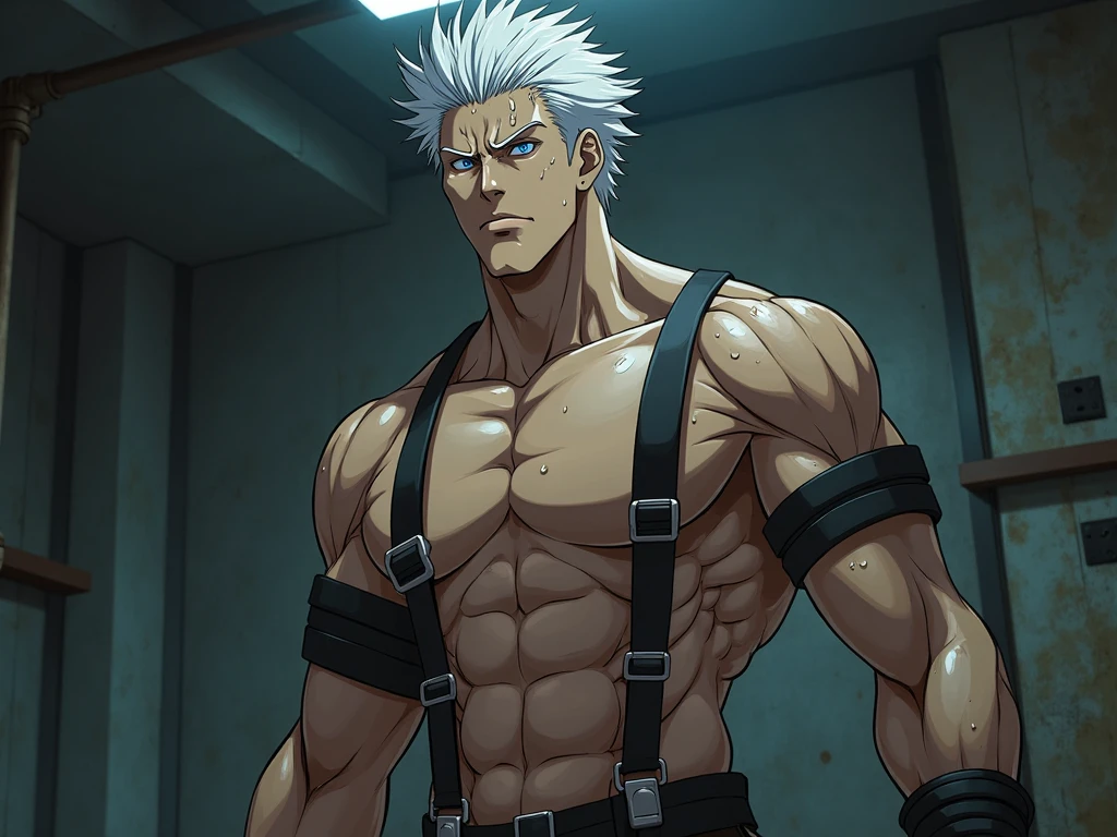 sebas 1boy old man flexing biceps. Sebas 1boy old  doing a sexy pose. Muscular man with  showing his  , high detail, high image quality, Masterpiece, textured skin, , whole body. Best Quality. detailed face, high quality hair.