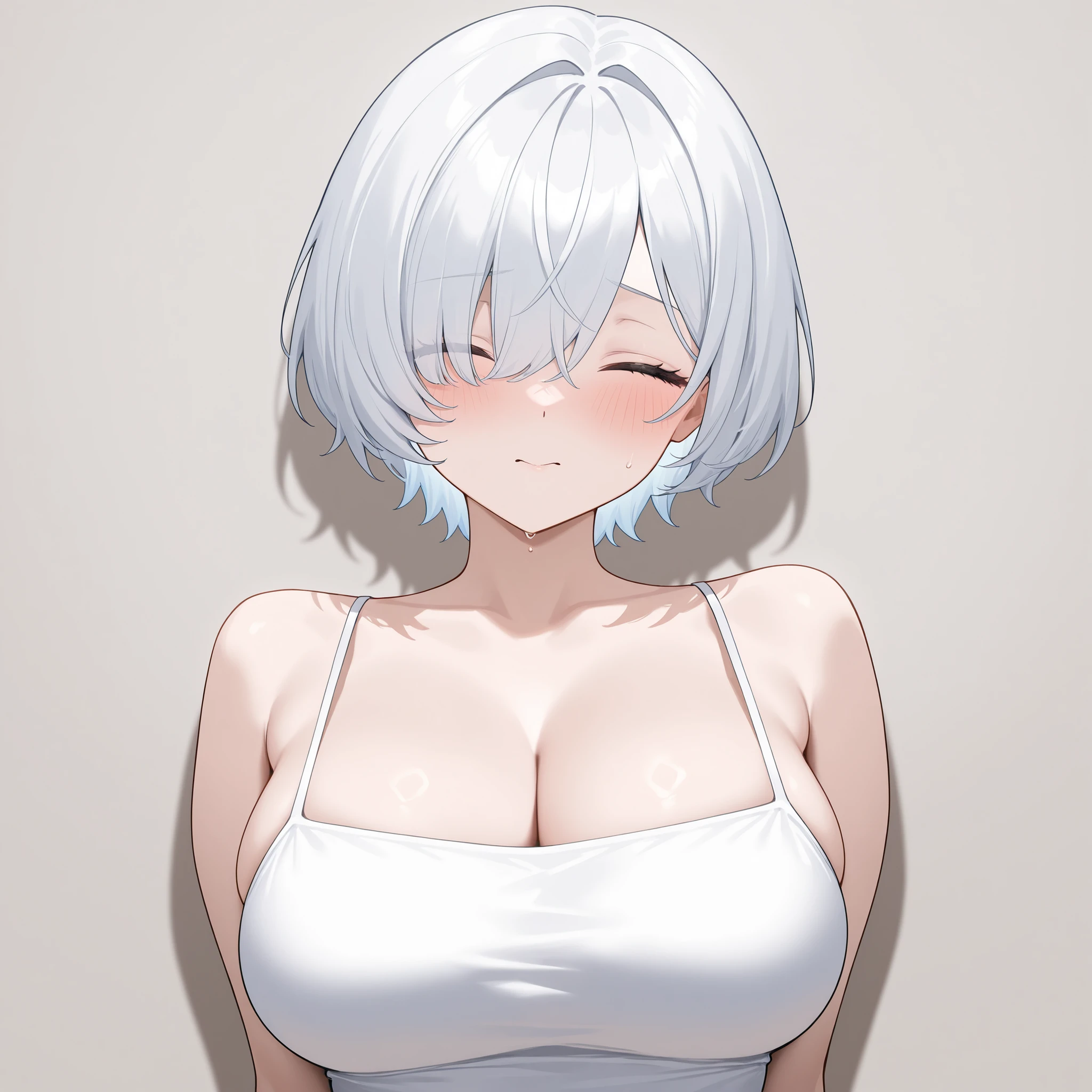 1girl,pale hair,yellow eyes,pale eyes,masterpiece,best quality,very aesthetic,absurdres,(front view),(White Bikini),(big breast),upper body