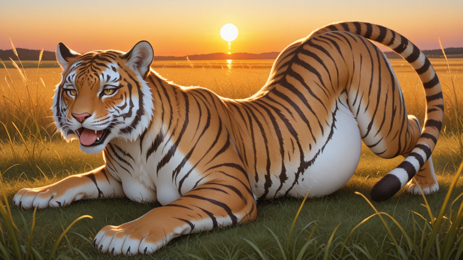 HD graphics，Detailed and realistic，high detal，high qulity，photo-realistic，photorealistic eye，Detailed paws，Masterpiece artwork，top-quality，32k，hyper HD, ((((feral tiger)))),in field ((((on all fours, raised tail,  huge balls, hyper flared penis, erected, excessive cum, hyper cum splatter, cum explode, cum strings, cum all the way through, all the way through)))), ((((anal cumplosion, cumplosion, oral cumplosion))))
