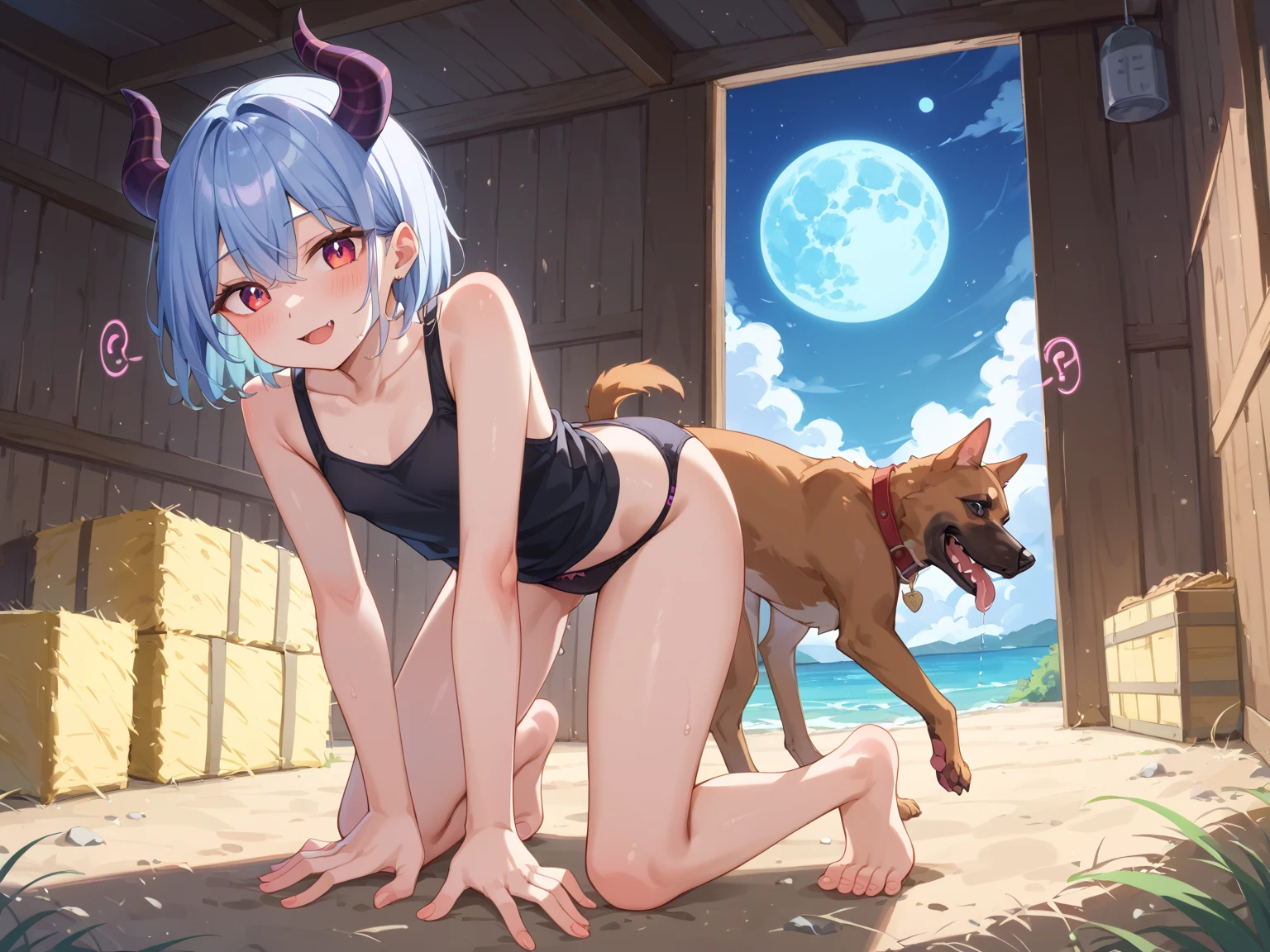 a naked girl, short stature, small breasts, with cat ears, with cat tail, ass, stunning eyes, wearing boots, a naked girl, short stature, small breasts, demon horns, pussy, stunning eyes, wearing boots, moon full, ultra HD, 8K,