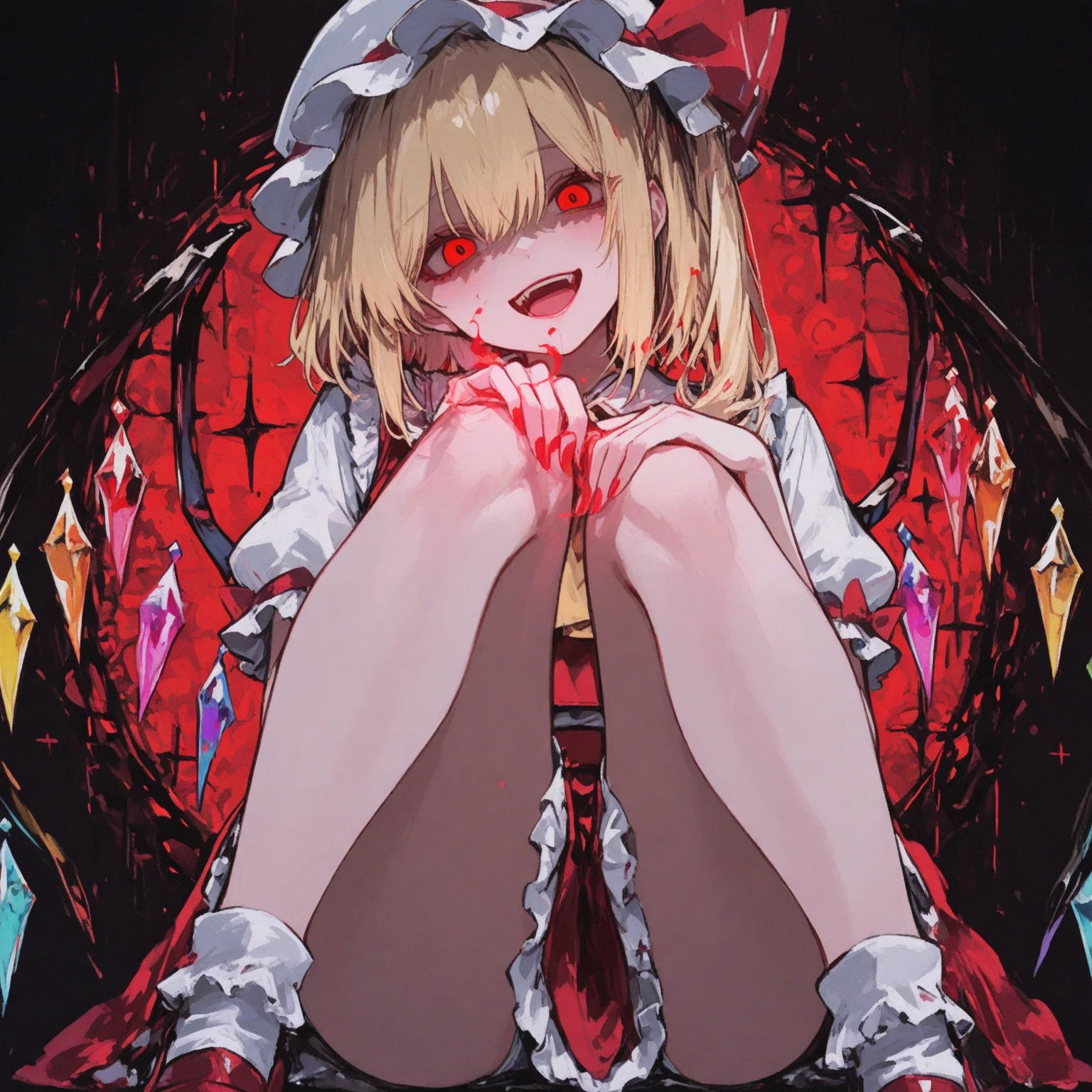 masterpiece, Highest quality, High resolution,(Highest quality,4K,High resolution,masterpiece:1.2),Very detailed,Realistic:1.37,masterpiece, Highest quality, Exquisitely crafted, woman, beautiful, elegant, smile, Blood, iridescent Long Hair, bangs, skirt, shirt, Long sleeve, Frills, shoes, (Red and Black:1.4), flower, spooky, Horror, head蓋Bones, Long Hair, Black Hair, Candles, Blood, hair flower, Dead, hair ornaments, Bone, 人形Horror (theme),spooky altar background,Dark fantasy,Red color scheme,Ominous atmosphere,eyeを引く,Storytelling,Anime Style,Concept Art,beautiful細部までこだわった顔と (((赤いeye ))),A terrifying ritual ,Satanic Ritual,Humanoid,クレイジーなsmile,Scythe Face,Girl Monster, beautiful, Delicate facial features, 鋭いeye, Sharp Fangs, 青White skin, blonde,robot,Cursed Painting, Dark Background, Cinema Lighting, Dramatic Shadows, Gothic style, Gloomy atmosphere, Dark fantasy, One Girl, , Please open your mouth wide, Open your mouth and baring your teeth,Sharp teeth like a beast, Wide lips, very wide mouth, Vermilion cheeks, ,(Bloodしぶき:1.4),Scary smile, smile,Fallen angel design, ねじれたsmile、Bloodまみれの、headからの出Blood,、Bloodしぶき、,(Bloodしぶき:1.4),Crossbones, head蓋Bone,Horror 一人の男の子, Cream colored hair, Blonde, Pearly hair, nice boy, Pure white angel wings, Loose-fitting clothing, Larger clothes, dark red eye, eyeの下のたるみ, dark circles under eye, やみcute, Fluffy hair, Voluminous Hair, skinny, slim, very skinny, Androgynous, cute, spooky, short hair, Horror, Faded colors, White skin, spooky, Unnaturally thin, I&#39;I am hungry, eye, eye in background, sharp eye, Long eyelashes, Under the eyelashes, Loose shorts, レースshirt, Frillsshirt, Tie the ribbon&#39;head, Detailed clothing, A loose cardigan, Open cardigan, 滴るBlood, that&#39;terrible, nightmare, Haunted, stitch, patchwork, string, Injury, hell, Injury on arms, self-harm, cut, Black Fingers, factory, Abandoned, A dismembered ghost,Many heads,Many heads,Lots of faces,Multiple faces,Multiple Girls,Frolicking Girl,複数のwoman,tea ,クレイジーなsmile,look up,Face shot,Scythe Face,Girl Monster, slave,beautiful, Detailed portrait, Delicate facial features, 鋭いeye, Sharp Fangs, 青White skin, Thick chain, Dark Background, Cinema Lighting, Dramatic Shadows, Gothic style, Gloomy atmosphere, Dark fantasy, One Girl, , Please open your mouth wide, Open your mouth and baring your teeth,Sharp teeth like a beast, Wide lips, very wide mouth, Vermilion cheeks, ,(Bloodしぶき:1.6),Scary face, Laughter　Witch design, ねじれたsmile、Bloodまみれの、headからの出Blood,,、Bloodしぶき、,(Bloodしぶき:1.6),Crossbones, head蓋Bone,　, Horrorスタイル, ((Fantasy Witch Costume)), ((Flowing white hair)), ,(Bloodしぶき:1.6),womanの曲線, Large Breasts, Thick thighs, Sexy flat stomach, Perfect hands, Perfect anime face, ((dark lolita dress)), Are standing, ((邪悪なsmile)), ,(Bloodしぶき:1.6),Victorian cities, gaslight, Steam circulates, Moonlight Illumination, night lighting, A sky filled with stars and galaxies,disaster々new devil horns,,(Bloodしぶき:1.6),アニメゾンビWitch design, ねじれたsmile、Bloodまみれの、headからの出Blood,,、Bloodしぶき、,(Bloodしぶき:1.6),Crossbones, head蓋Bone,,Photo Background,Wide Shot,Scythe Face,Girl Monster, slave,beautiful, Detailed portrait, Delicate facial features, 鋭いeye, Sharp Fangs, 青White skin, Thick chain, Dark Background, Cinema Lighting, Dramatic Shadows, Gothic style, Gloomy atmosphere, Dark fantasy, One Girl, , Please open your mouth wide, Open your mouth and baring your teeth,Sharp teeth like a beast, Wide lips, very wide mouth, Vermilion cheeks, ,(Bloodしぶき:1.6),Scary face, Laughter　Witch design, ねじれたsmile、Bloodまみれの、headか