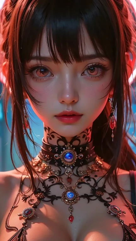 (masterpiece, top quality, best quality, official art, beautiful and aesthetic:1.2), (1girl), extreme detailed,solo, latex bodysuit, red hair, highest detailed, red background