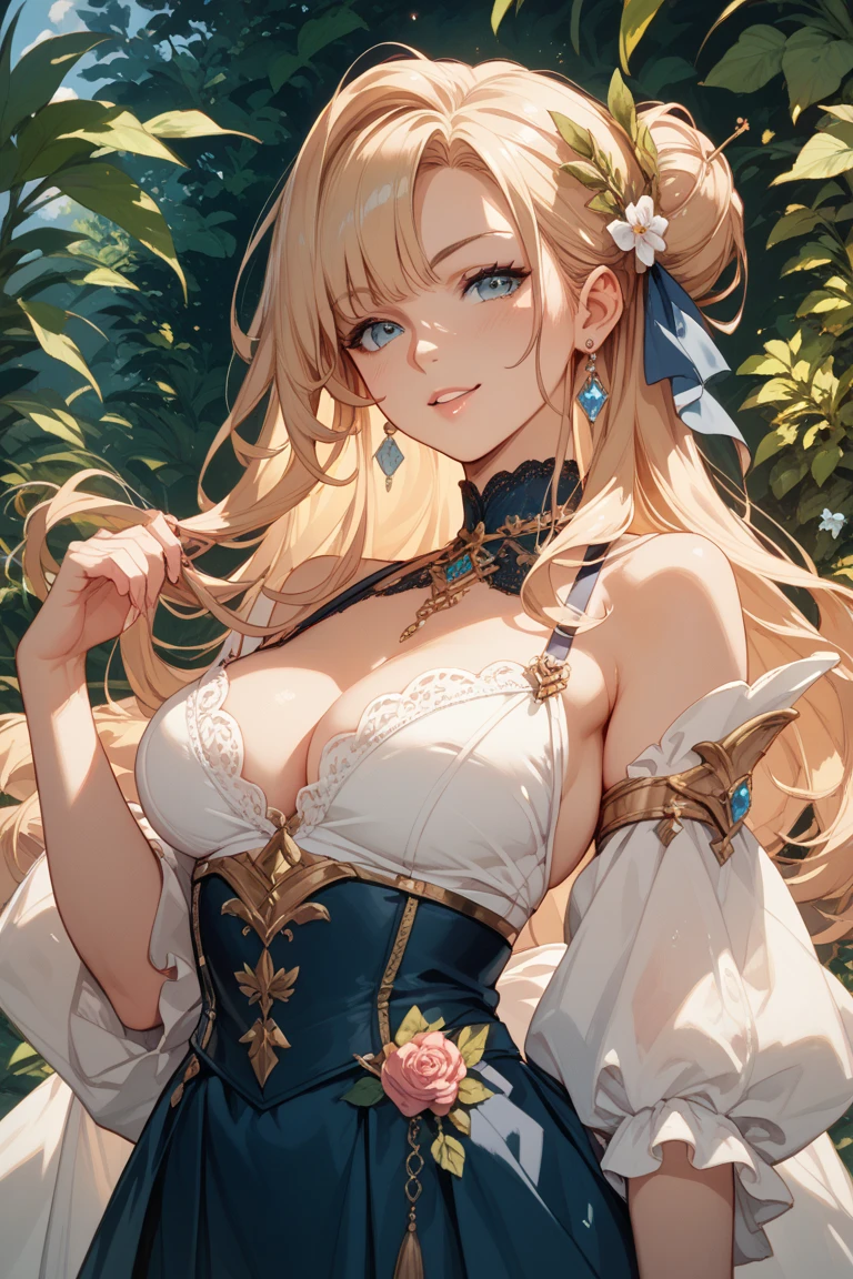 [blue:aqua:0.65] theme, masterpiece, a girl's masterpiece, detailed visual art, blue eyes, light blonde hair, long hair, collarbone, royal princess, elegant, gorgeous quinceanera dress, detailed layered skirt, [detailed frills: 0.1], [frilled dress: 0.1], embroidery, [details princess dress: 0.1], bare shoulders, big breasts: 1.3, open crotch, thigh seam, garter, groin, [NSFW| uncensored], (simple background: 1.1), low-winged, full-body