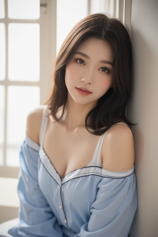 1 Female, (Ultra-realistic, High resolution), (Very detailed faces, Very detailed eyes, Very detailed hair), (off-shoulder with open chest), Chest, Upper Body, Looking for a Smile, (Most high quality:1.4), RAW Photos, (Reality, Photo-realistic:1.37), Professional photography, Cinematic Light, (Genuine expression: 1.2), 20-year-old Female Model, Cute, [[[Pure Eyes]]], [[[Closed]]], [[[Chest]]], [[[Head]]], [[[Shoulder]]], Perfect Eyes, Perfect Iris,