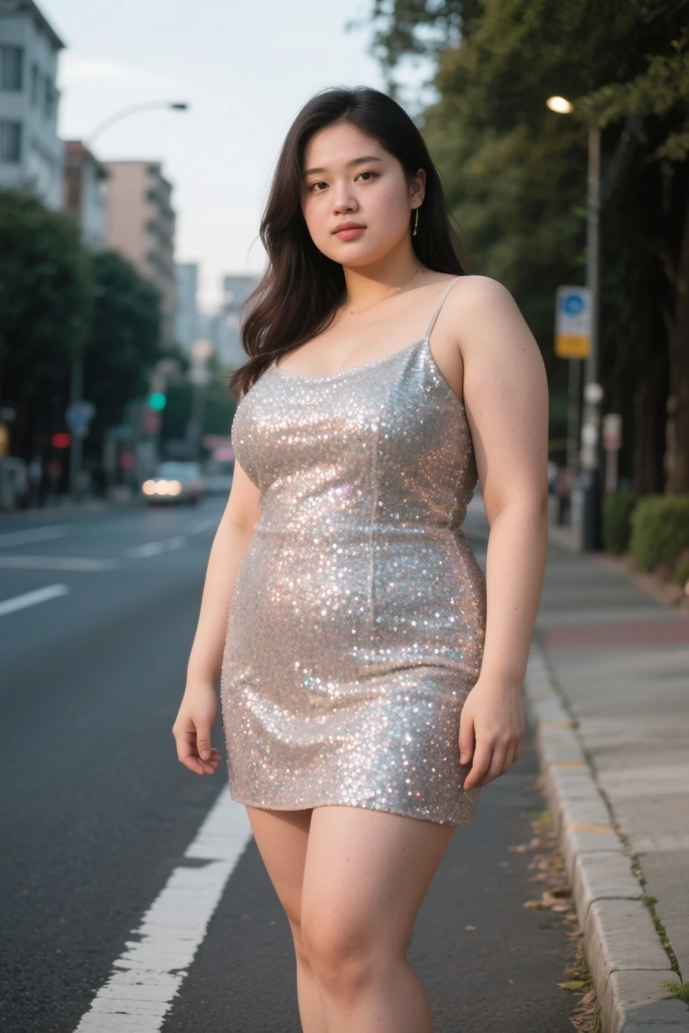1girl,(wearing a sleeveless glittery dress:1.3),(RAW photo, best quality), (realistic, photo-realistic:1.4), masterpiece, an extremely delicate and beautiful, extremely detailed, 2k wallpaper, Amazing, finely detail, extremely detailed CG unity 8k wallpaper, ultra-detailed, highres, soft light, beautiful detailed girl, extremely detailed eyes and face, beautiful detailed nose, beautiful detailed eyes,cinematic lighting,city lights at night,perfect anatomy,smiling <lora:tabemikako_lora:0.8>,twintail hairstyle