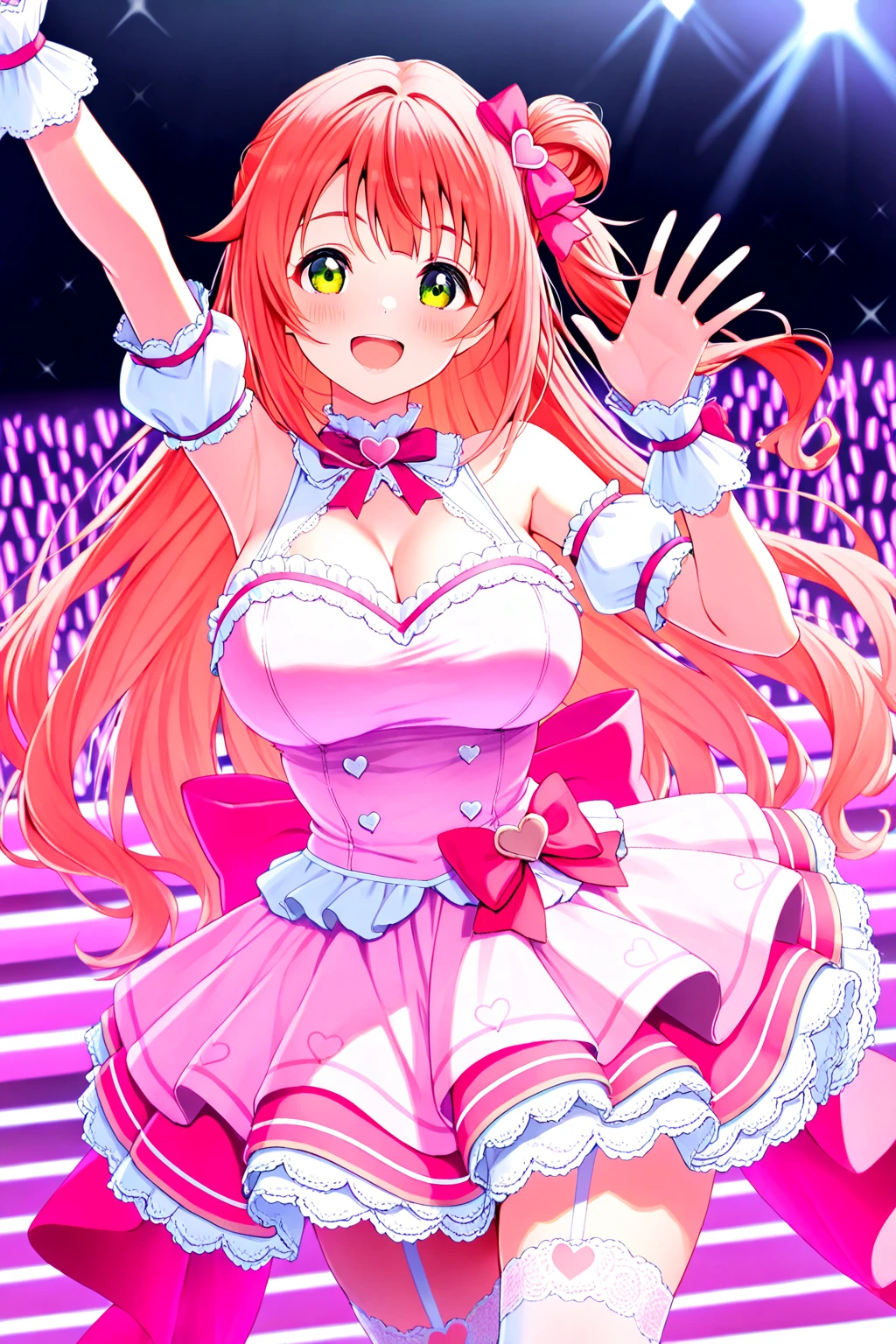 A four-year-old idol with big breasts who sings enthusiastically with a miniskirt flipped up wide and lace panties in full view