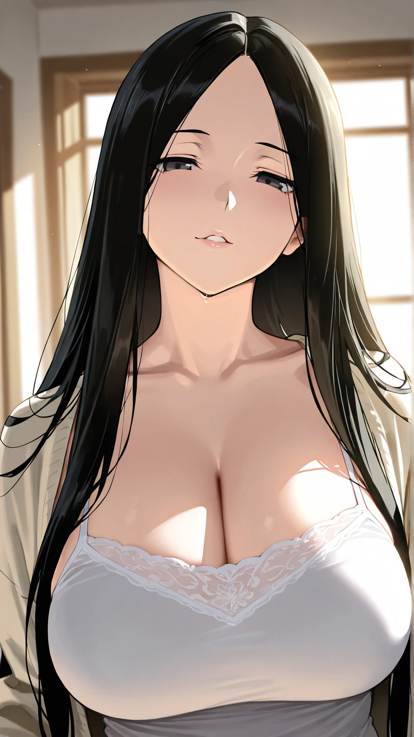Cute, mature women,Nude,realistic skin, beautiful face,saggy breast, nipple out,muted colours,pale white skin,black hair, long hair, (hair over one eye:1.4), Messy hair,hair between eyes ,sleepy eyes,pubic hair pussy,dense pubic hair, blush-on, glossy lips