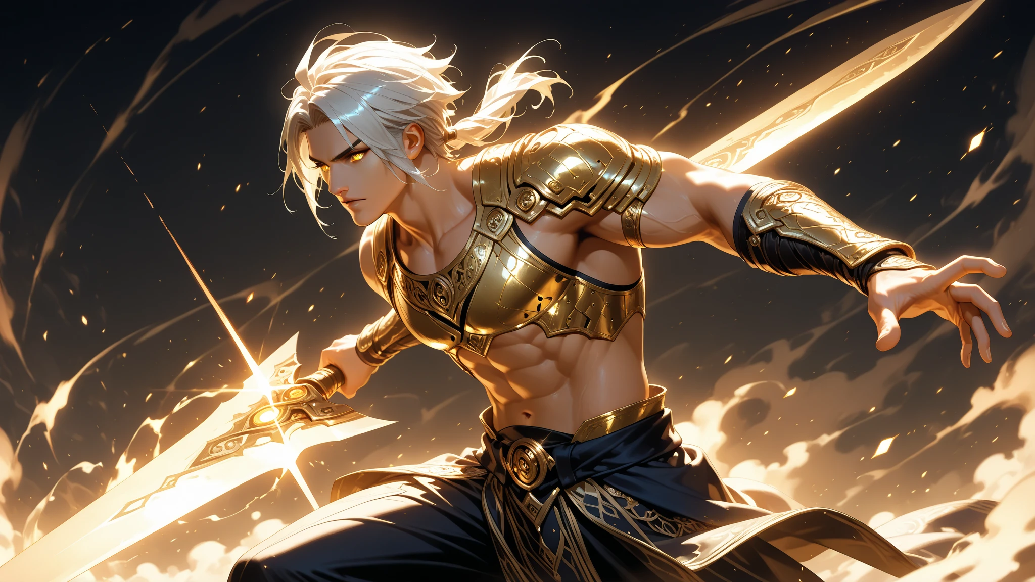 (masterpiece), best quality, expressive eyes, perfect eyes, shiny skin, perfect face, anime male, realistic anine, muscles, chef, white chef jacket, neck tattoos, medium length blonde hair up in a bun, dark and light green eyes, realistic anime, mature male, fire, using frying pan over fire, muscular arms, broad chest, dynamic pose, sexy male, definied muscles