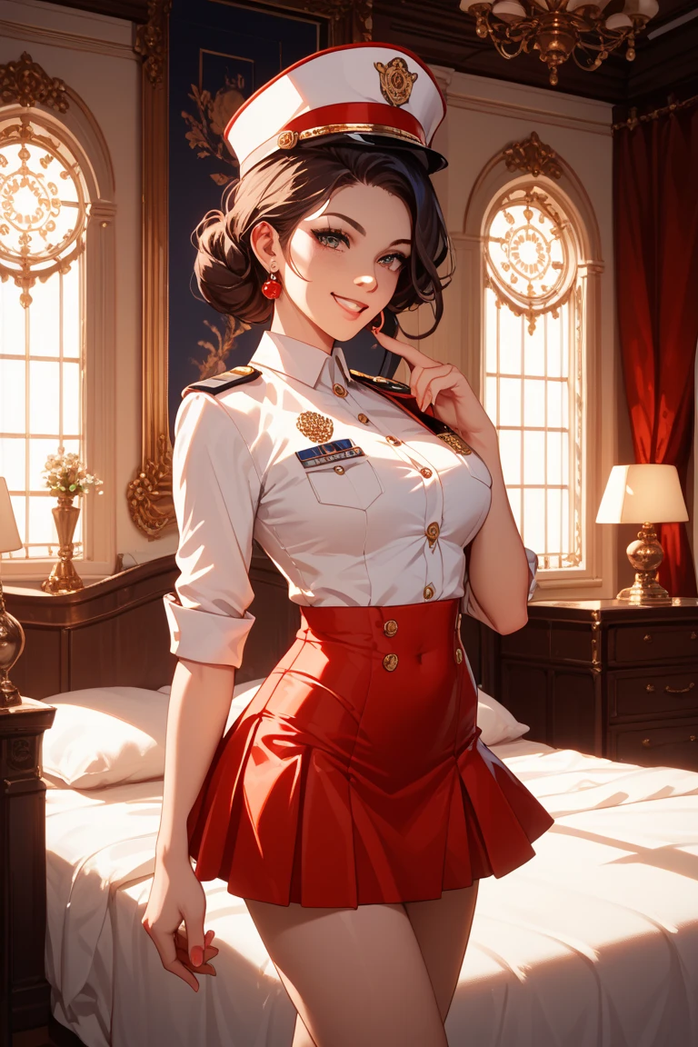 (((With white liquid))),((NSFW:1.7、realisitic))、1girl in, (Light brown medium hair), ((Female Student Uniforms)), Look at viewers, Young Face、Satisfied look, (( Opening legs、Open your legs、Crotch main、After Cum Inside)),Large breasts,Putting out the chest