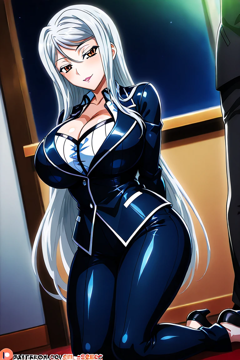 professional artwork, Intricate Details, field of view, sharp focus, detailed painting, photorealistic lighting, trending on pixiv, Standing at attention, sky blue bodysuit, tight bodysuit, ((huge breasts:1,3)), revealed skin, cleavage, bodysuit zip half opened, Beautiful body,Beautiful Nose,Beautiful character design, perfect eyes, perfect face, looking at viewer, NSFW,official art,extremely detailed CG unity 8k wallpaper, perfect lighting,Colorful, Bright_Front_face_Lighting, (masterpiece:1.0),(best_quality:1.0), ultra high res,4K,ultra-detailed, photography, 8K, HDR, highres, absurdres:1.2, Kodak portra 400, film grain, blurry background, bokeh:1.2, lens flare, (vibrant_color:1.2), shikkoku_yorihime, (seductive look, flirting, sexy), ((looking at viewer, front body pose))
