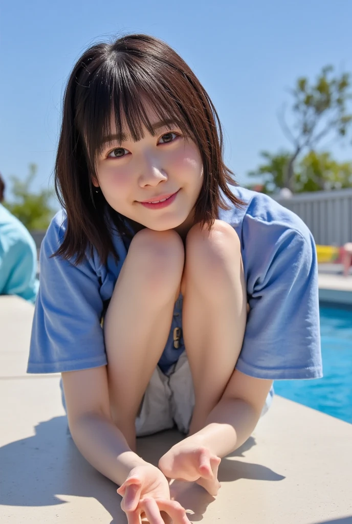 (Ultra-realistic), (An illustration), (high resolution), (8K), (very detailled), (最高のAn illustration),(CRU photo, best qualityer), (真实感, photorrealistic:1.4), Masterpiece artwork, Very delicate and beautiful, extremely detaild, 2k wallpaper, incredible, fine-details, very detailledなCGユニティ8kの壁紙, super verbose, high resolution, beautiful detailed girl, very detailledな目と顔, Beautiful detailed nose, beautiful detailed eyes,cinematic lighting,Perfect Anatomia,Perfect promotion,(a shy smile, beautiful face), ((perfect legs, perfect legs, perfect hands, perfect hands指, perfect arms, a shy smile, The mouth is perfect)), looking directly at the camera, Ear fringes and fringes、necklase、 (((beautiful japanese girl)))、 ((((((Uma beautiful japanese girl de 27))))))、(((Huge G breasts))), (((Bursting with huge breasts!!!!))), (((attractive big breasts!!!!!!!))), (((huge boobies))), (((Full body writing))), (((pose sitting on the grass))), ((photo only)), ((Bblack hair)), (((slenderbody))), (((Wearing a light blue t-shirt and white shorts, black sandal))), ((((beautiful smiling)))), (((in garden)))