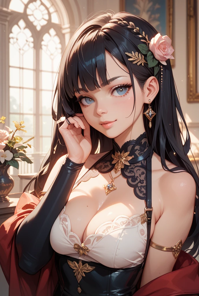(masterpiece, top quality, best quality, official art, beautiful and aesthetic:1.2), (1girl), extreme detailed,(fractal art:1.3),colorful,highest detailed,upper body, [lace],[jewelry],[flower],[[butterfly]],