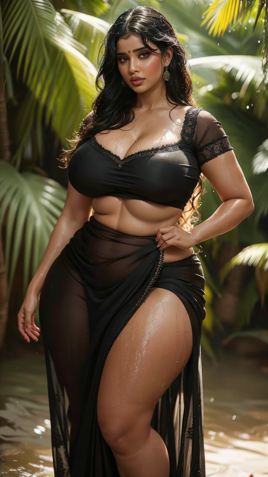 (masterpiece oil painting:1.3) of a (solo:1.3) ravishing sexy curvy chubby tall supermodel Rambha as elegant bride, in a flower garden venue, wearing ethereal black lehenga and blouse, navel, with embroidered angel wings, lavish flower decorations, intricate henna tattoos,, (ravishing long wavy backlit hair), (enchanting daylight:1.2), (intricate kohl lined eyes:1.3), (adorable smile:1.3) soft dramatic lighting, flower everywhere, backlit, light rays, highly detailed, trending on artstation, paint splashes, rich colour, fantasy portrait, by atey ghailan & Annie Leibovitz,,(big booty) (face here) Plus size bbw big ,grass, (wide booty)insanely inflated hips,Thick body ,fat body , curve shap body, widest hips , thick hips ,widest breast, thick breast