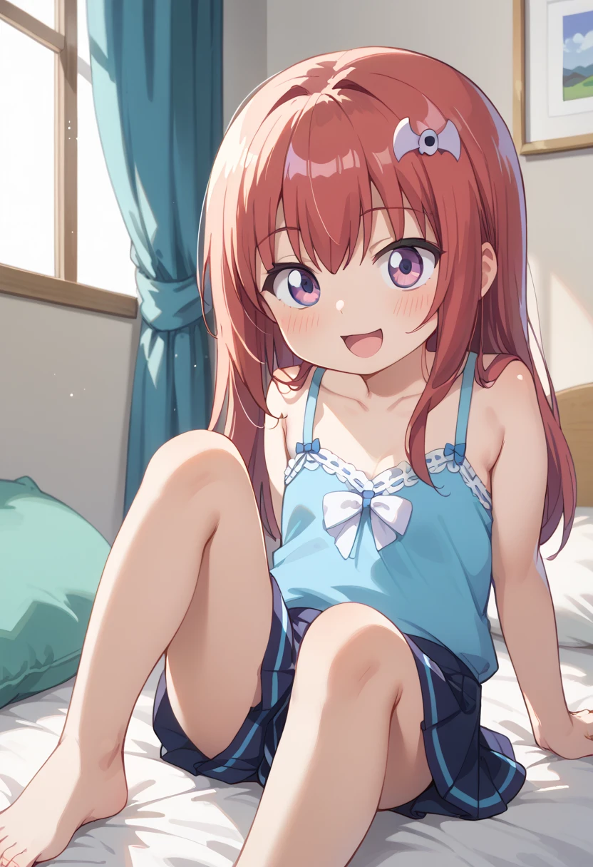 ((masterpiece)), ((best quality)), (ultra-detailed), anime style, on the bed, a cute girl, 1girl, solo, smile, underwear00