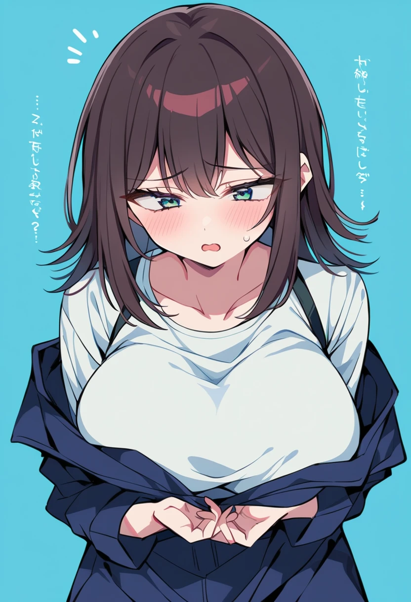 <lora:sagisawa fumika v2fix:1> sagisawa fumika, 1girl, solo, black hair, long hair, blush, hairband, breasts, jewelry, shawl, simple background, blue eyes, sweat, white background, necklace, hair between eyes, long sleeves