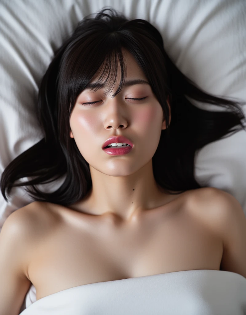 ((Poor North Koreans in the countryside)) One Woman (A dark basement that was bombed) ((Full nudity))、Married Woman、((Photographed from above while lying on your back in bed))、((Depressed:1.5))、(Photorealistic)、Dirt、((Saggy super big breasts))、Concrete wall、(Sweaty skin) ((No makeup))、(Real Face))、((No makeup))、((Full nudity))、Mature Woman Mom Mother (50 years old) Stains (Wet, messy, loose hair) (fear:1.5) (be scared:1.1)