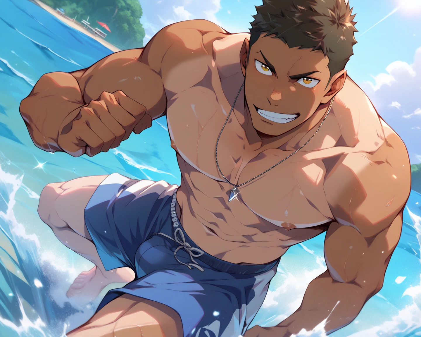 Hombre musculoso en laplaya
