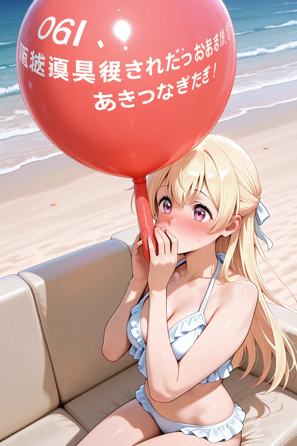 Two-dimensional girl、((Summer light))、Steppe on a summer day、((From the top))、The Sun Directly Above、huge-breasted、big round glasses、bbw,Large Thigh、Two girls、embracing each other、Deep kissing、the kiss、lesbian、red blush、Okinawa、hibiscus、swim wears、Hot summer days、sand beach