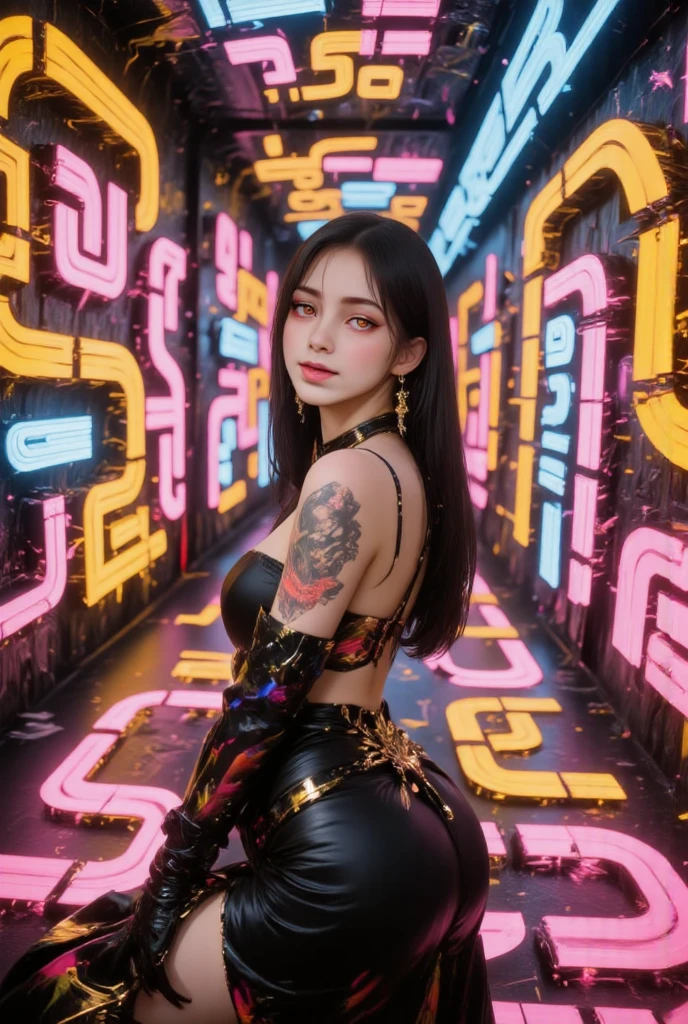 (highest quality), masterpiece, 极其细致的CG8K插Painting, High collar, Extremely High collar saturation, All colors will be darkened, Painting, Graffiti art, Center Configuration, Highly detailed lights and shadows, Graffiti wall, the walls are painted in bright colors, One Girl's graffiti One Girl is looking at the wall, The face and eyes are very detailed., Medium length hair, Transparent sportswear, Multicolored clouds、Open Sportswear、