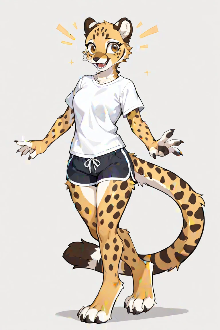 full body，No background, white background, ((by keihound, by reysi)), by Zackary911, by hyattlen, by fumiko, by fluff-kevlar, Furry, Anthro, ((cheetah)), ((loose collar)), ((teen)), ((twink)), ((small)), ((bored eyes)), ((annoyed expression)), ((blushing)), ((shaking motion line)), ((full body)), short white hair, ((fluffy tail)), ((shirtless，metallic luster bulge, metallic luster stockings)), 