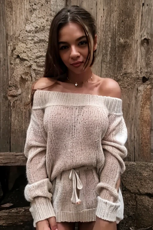 22-year-old woman, ein elegantes Erscheinungsbild. she is standing outside a villa in Prague. es ist nacht und der himmel ist dunkelblau. Das haus wird mit lichtern beleuchtet. She wears high heels. My brown hair falls in waves over my shoulders and back, frames my face and highlights my green eyes. Meine vollen, red lips are formed into a friendly smile. My snub nose is covered with freckles, which contrast with my tanned skin. fullbody. Meine Augenbrauen sind dick und dunkel, gives me a seductive look. Meine Wangenknochen sind hoch und definiert, und meine Wimpern sind lang und geschwungen. zeigt meine Kurven. the model wears a miniskirt and sweater, Her hair is pinned up and her make-up is light and natural. she laughs and smiles . she seems happy. das model ist zur seite gedreht und dreht sich zur kamera, the hands are clasped, der rock betont den Po. the model wears glittering earrings