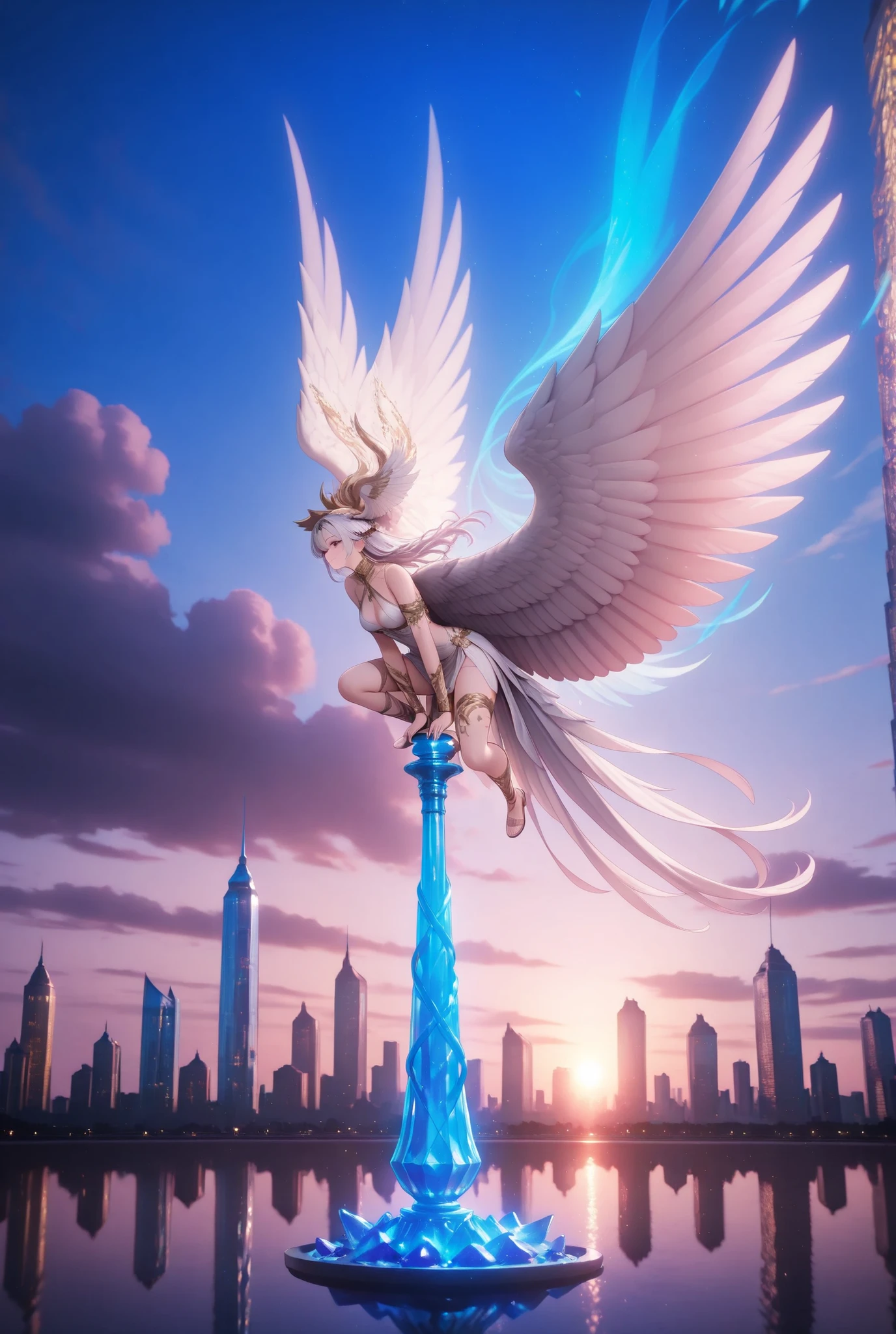 Floating crystal city entirely enveloped by triple-layered luminous wings, each feather rendered with SDXL high detailed textures using LoRA_SDXL_ARW_0010 for delicate surface details and EVELINE_NOIR for dramatic core shadows, wing-shaped skyscrapers merging seamlessly with protective plumage, glass towers reflecting sunset glow between feather gaps, aerial bridges like golden threads woven through winged sanctuary, SDXL_ARW_Soft_Cream base --ar 2:3 --v 6.0 --style raw