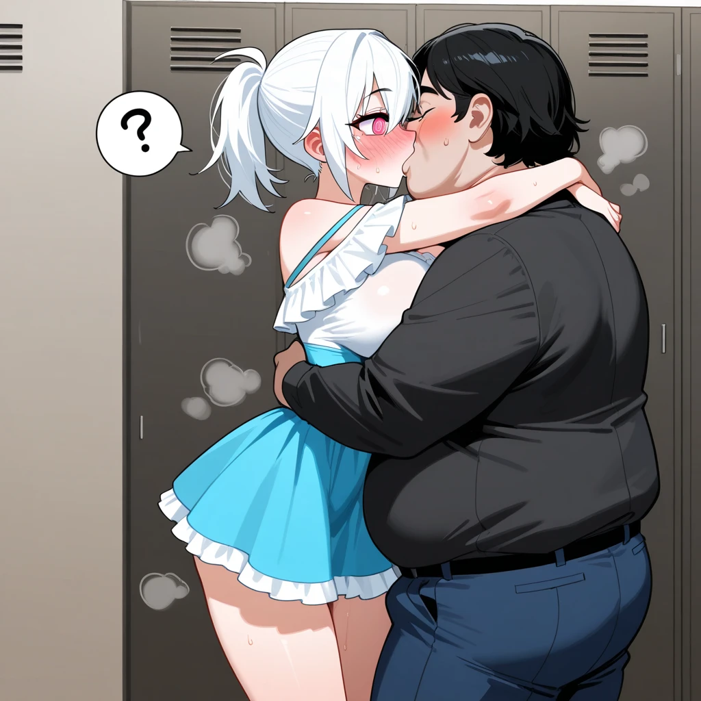 A white-haired  with heart-shaped pigtails had a 200 centimeter tall dark-skinned man stuff his big cock into her pussy..in the train station.Face sticks out tongue.X-ray of the uterus.Sperm penetrates the ovary.The crowd looked on in shock.