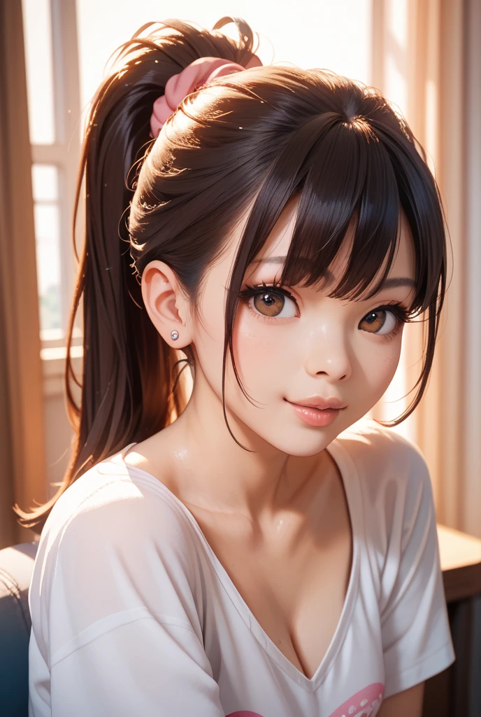 Sleeveless, Ponytail, Japan Girls, 8K, LAW Photos, Top Quality, Masterpiece, Realistic, Photorealistic Super Detail, One Girl, Cute, Best Smile, Beautiful Eyes, Long Hair, Perfect Facial Features, (two heads)