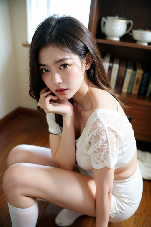 ((Highest quality, 8k, masterpiece: 1.3)), Sharp focus: 1.2, View your viewers, Perfect Style, (((Spread your legs, Sit with your knees bent)))), (Open your mouth: 1.5), (close your eyes: 0.88), Attractive feminine body, beautiful, beautiful, The most famous in the world, (Ultra-realistic), (Photorealistic), (Increased resolution), (8k), (Very detailed), (Best Photos), (Beautiful and detailed eyes), (Highest quality), (Super detailed), (masterpiece ), ( wallpaper), (Detailed face), alone, 1 girl, View your viewers, The finer details, Detailed face, Pure Erotic Face Ace_v1, smile, Half Body, See-through underwear, white, Long legs, Narrow waist, Hips, Ultra-fine makeup, Ultra-fine fiber material, Spread your legs, Browsing Caution