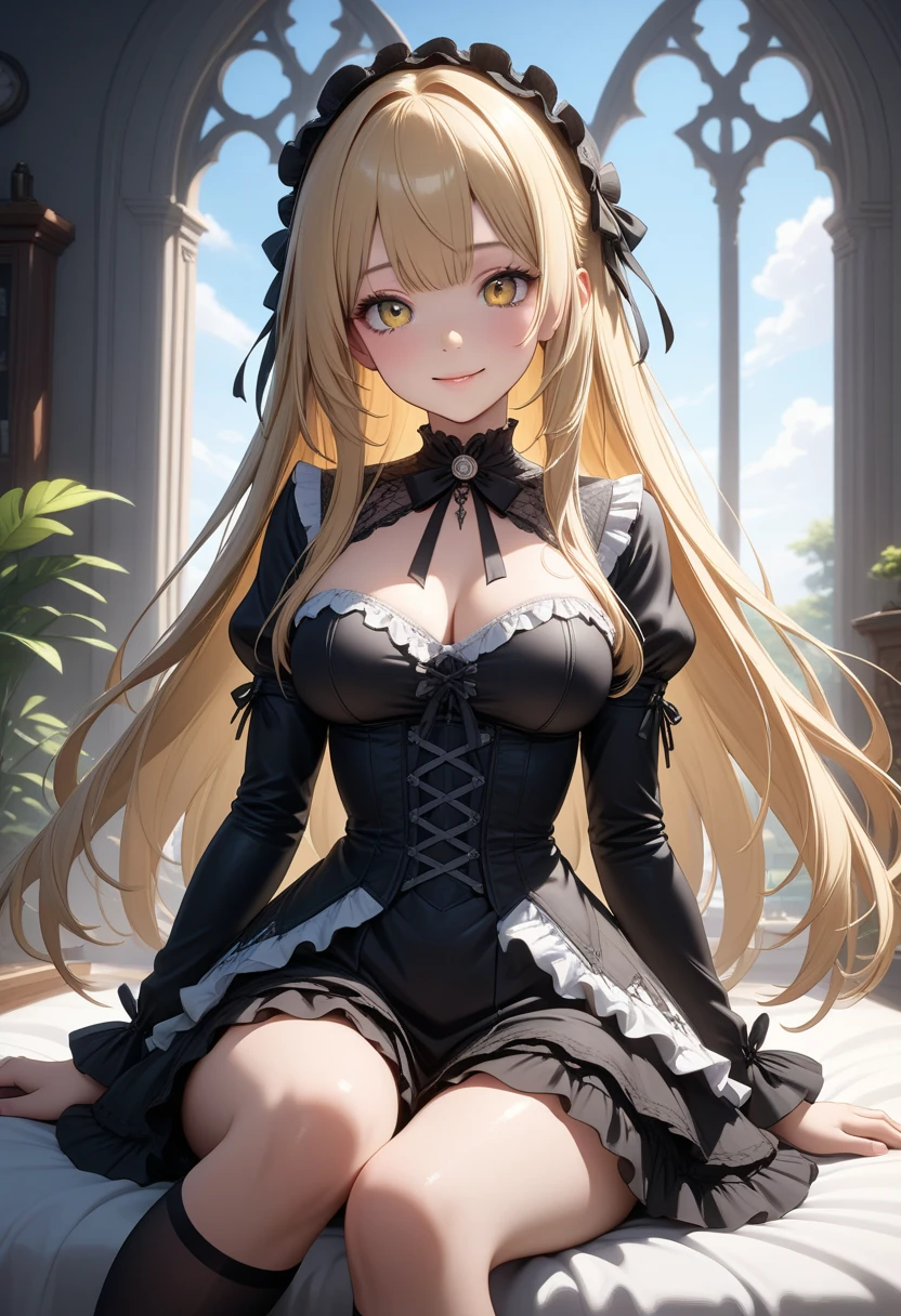 muste piece、masterpiece、highest quality、Super detailed、High resolution、8K portrait、High definition CG of Unity 8k wallpaper、cute type little:1.5、Lori:1.5、Highly detailed CG unity 8k wallpaper、Realistic、real person、 portrait photography、shiny skin、High definition、(16 years old:1.2)、(1 girl)、beautiful clear eyes、extremely detailed description、delicate face、nice lips、slender body、big breasts、thin waist、thin legs、(garden:1.6)、1 girl, cute type, perfect face, seriously, (blush:1.5),(Golden hair ponytail:1.3),(big breasts:1.4),((gothic maid:1.3)),((clothes lift:1.5)), ((half nude:1.3)),,(looking at view:1.2),(from front:1.2),gran,(take a pose:1.2)((climax in vagina:1.5))