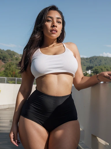18-year-old, perfect face detailed, Adriana Chechik's face, Beyonce's body, voluptuous body, Light smile, Embracing the city vibe in urban-inspired Nike gear, she runs the iconic stairs of an indoor arena, epitomizing the fusion of style and performance in an urban fitness setting, RAW format, Nikon Z 85mm