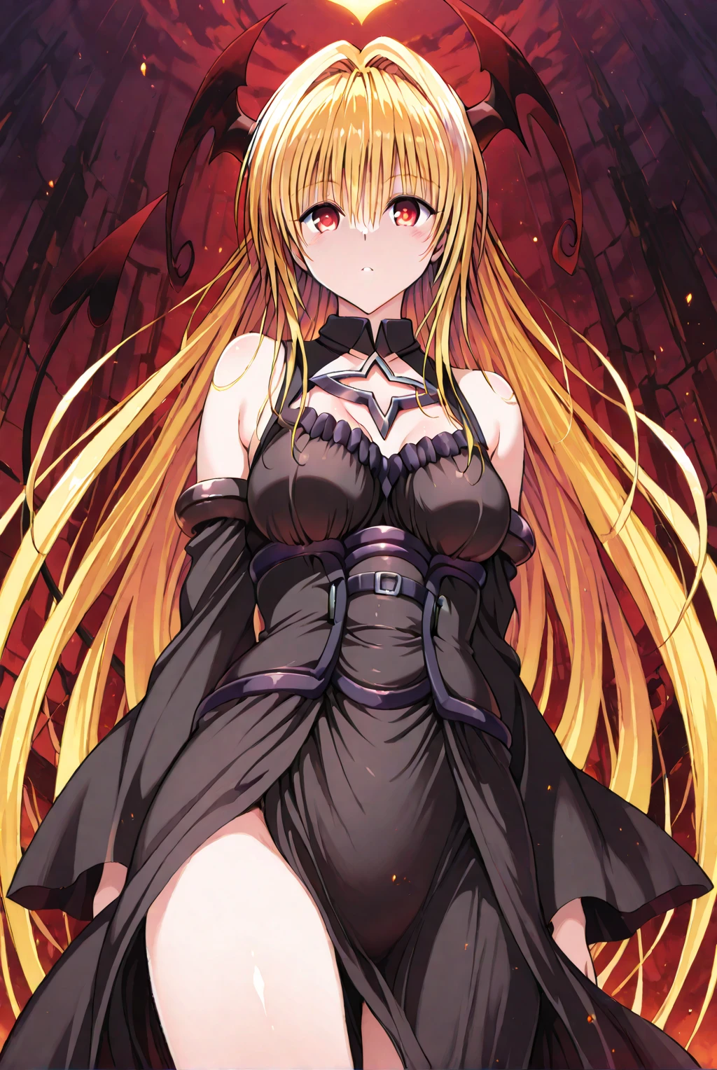 ((Highest quality)), ((masterpiece)), (detailed), (Perfect Face)、The woman is Tiare, a green-eyed, blonde, medium-length-haired woman who is the Queen of Darkness.