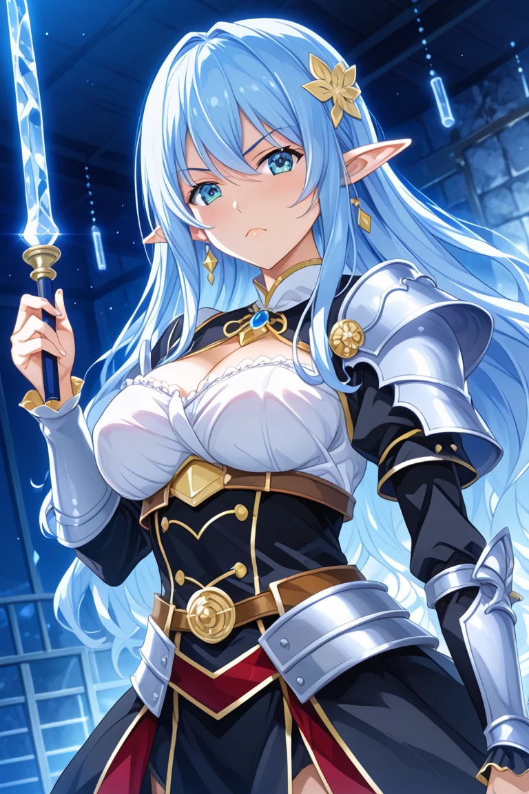 A Elven Mage with Arcane Tattoos White Hair and Blue Eyes