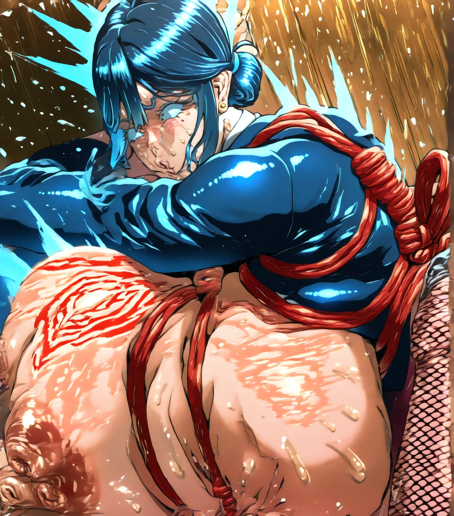 at back alley、Beautiful street fighter being raped。close your eyes、screaming with mouth wide open。whole body。Sweat。muscle。six pack。Completely naked。scratch。Bruise。shortness of breath。Spray liquid from nipples and crotch。
