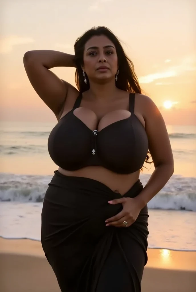 Indian busty mature Priyanka Chopra, curvy Priyanka Chopra, (((nude))), (((nude body))) sexy aunty, 40 years old aunty, (((big red Bindi)), (((very dark lipstick))), oily skin, lusty looks, plus size nude model, plus size nude model, in the beach, outside, (((sexy expression))), high end makeup, smokey eye, ((black wavy hair)), ((mature nude)), ((huge breast, big waist, thick thighs)), 8k, cinematic, beautiful curvy, front view, front focus