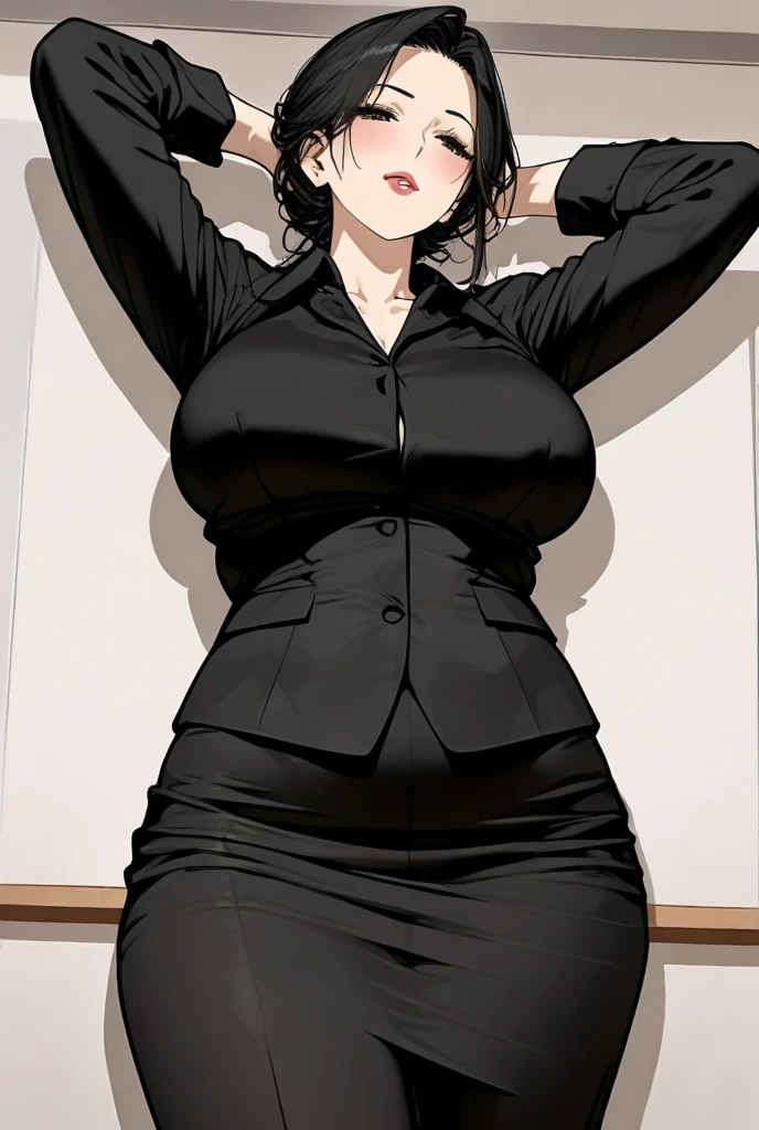 ((super high quality,Ultra-high resolution,4K,8k,super masterpiece,Ultra HD ,Detailed shading)),Looking at the camera,The living room bathed in morning sunlight,Full body photo,A seductive mother,popped collar White shirts,Tight collar,Long sleeve,BLACK Pencil Skirt,,sexly,Glasses,smile,Pearl Earrings,Pearl Necklace,Engagement Rings,Hold your phone to your ear,slouch,