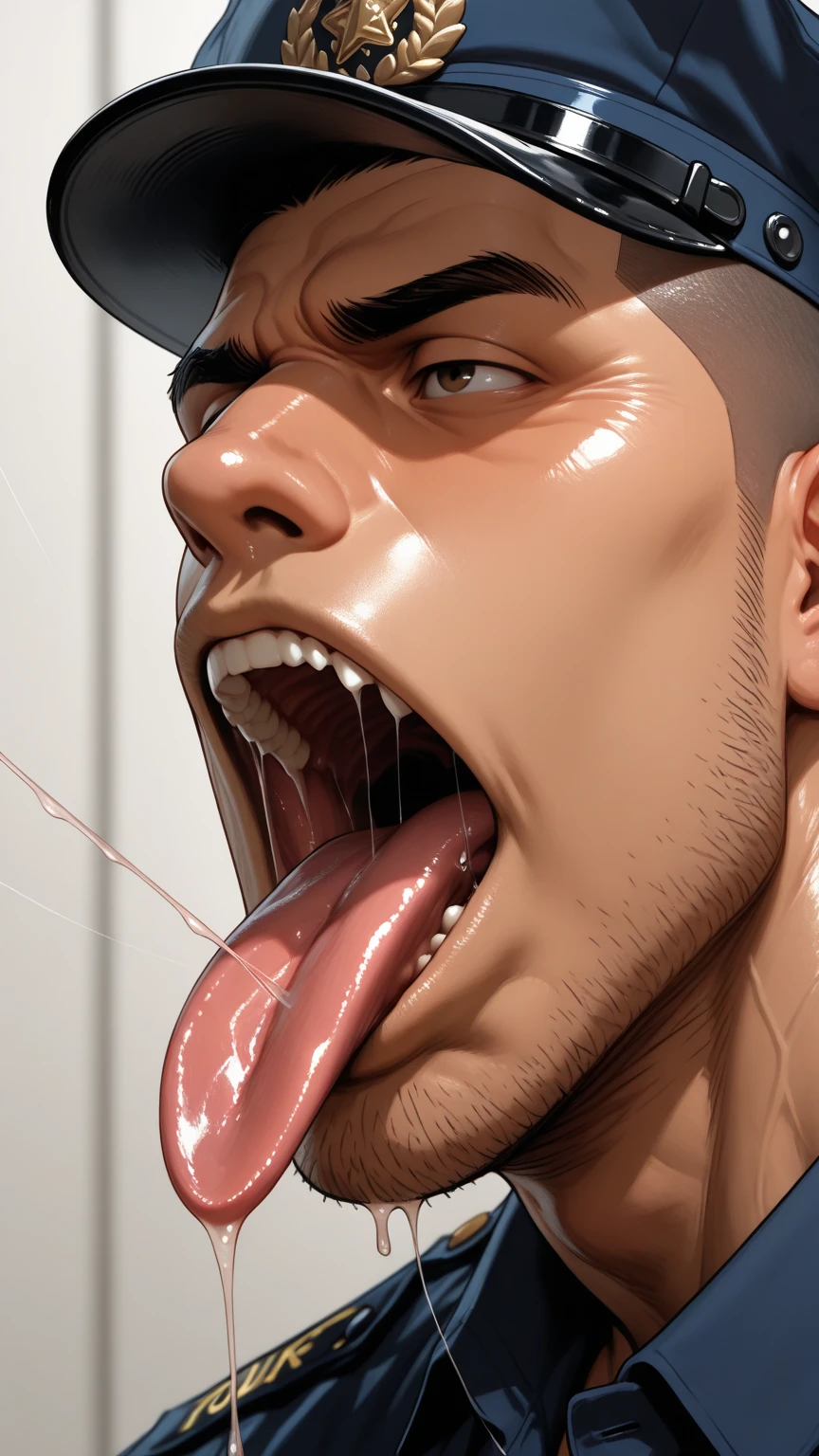 Highest quality、(muscular male:1.5)、(father:0.5)、guy、Shaved head、Blindfold、Brown skin、Open your mouth、squatting、spread legs、gangbang、3boys、arms behind head、Perfect Erection、In the car、facial、cum on chest、cum on body 、excessive cum 、sweat、steam