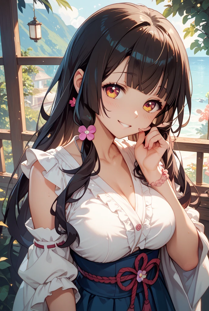 8k、High resolution、masterpiece、Realistic、In detail、Fine texture、Bright natural light、High Contrast、One Japanese girl、14 years old、Baby Face、Natural body shape、White skin、Natural Makeup、Black Hair、bangs、Straight Long Hair、Watery eyes、(full nude), (Big Breasts)、Face the front and look at the camera、((shirt lift:1.3))、(Face close-up),(topless:1.5)、((Bright smile))、Portrait from head to chest、straight hair, bob cut, blunt bangs, silky hair, Platinum Hair color, hair clip, hair band, hair ribbon, one-length haircut, ducktail, outward curled hair, French twist hair, twintails, side ponytail, single braid, wavy hair, bangs pinned back,