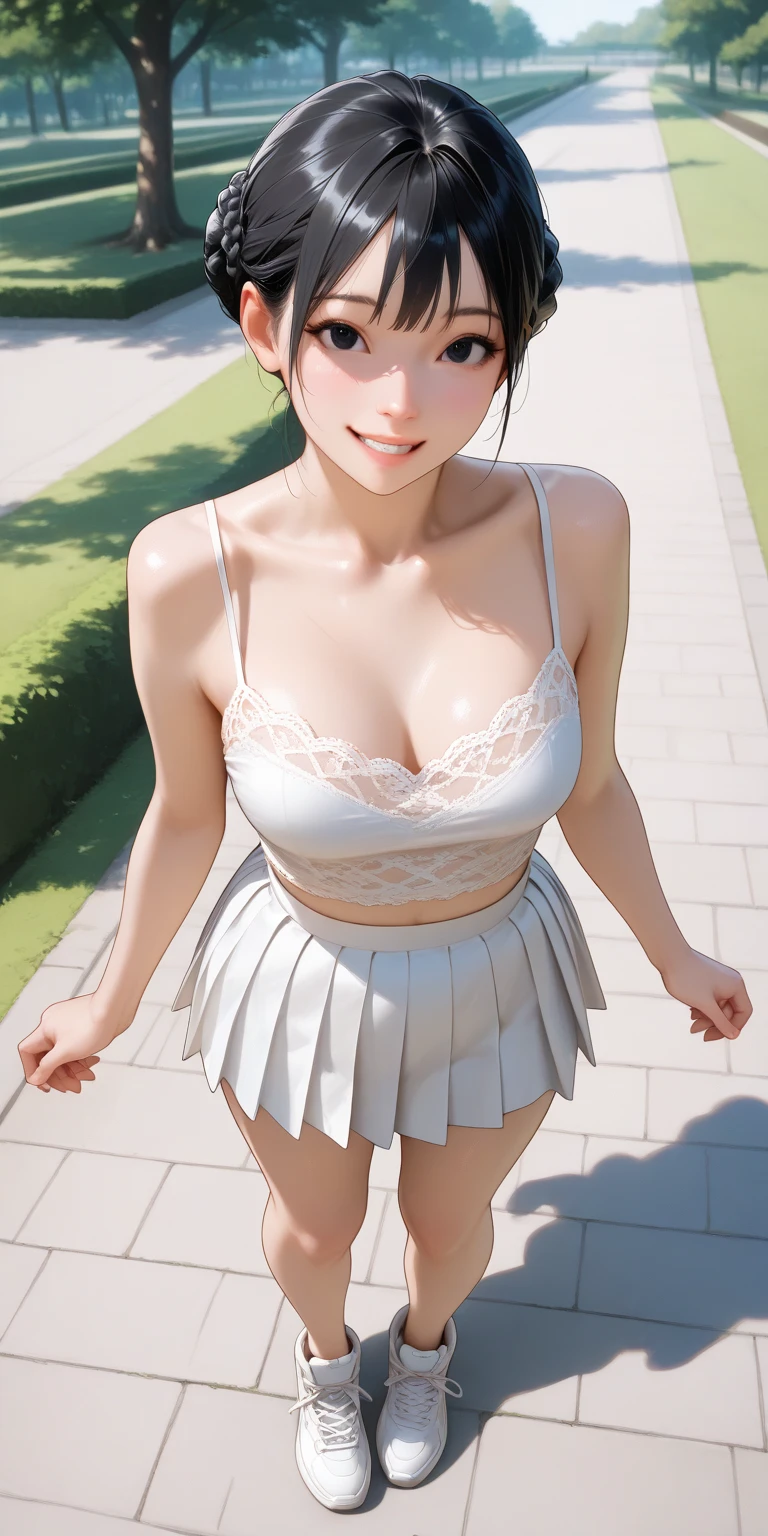 ((NSFW)),(highest quality、masterpiece、8k、Best image quality、Hyperrealism、Award-winning works)、1 girl、(shout with a surprised face:1.1)、(Shocked facial expression:1.1)、((Pink areola,Nipple protrusion shows through,(Pure white thin off-shoulder see-through tank top:1.2),(Deep cleavage,Ample breasts))、((A tight-fitting pure white pleated mini skirt fluttering in the wind:1.2))、((White lace panties))I can see、(A strong wind is blowing:1.2)、(Perfect skirt swaying in the wind:1.2)、((A perfect skirt fluttering in the wind:1.2))、(The skirt flips up and the underwear is visible:1.4)、Full body photo、(The detailed and complex background of Shibuya city:1.3)、Accurate anatomy、Perfect Makeup、Long eyelashes、Glossy Lips、Ultra-high definition glossy skin、(Ultra-high definition, bright and beautiful skin:1.1)、超高精細のGlossy Lips、Ultra-high definition beautiful teeth,Above the knee shot,